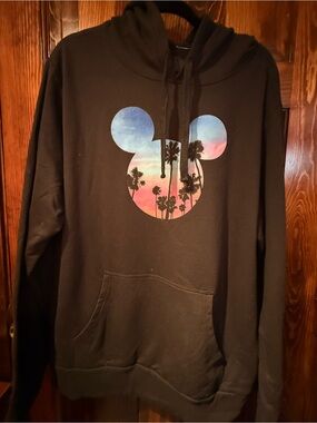 Neff Disney Black Hoodie with Sunset Mickey Palm Graphic